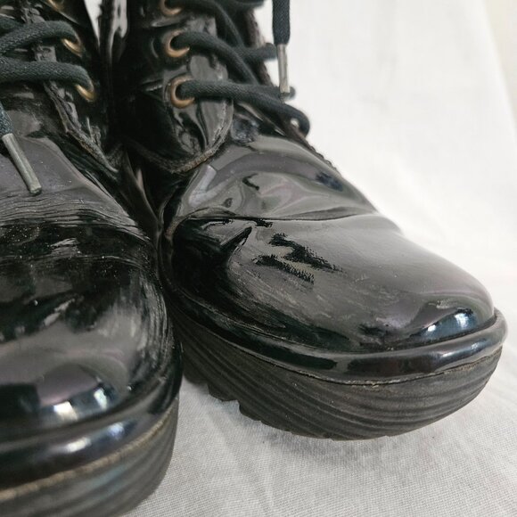 Fly London Patent Leather Lace-Up Wedge Ankle Boots - Black - 8.5 - Picture 2 of 14